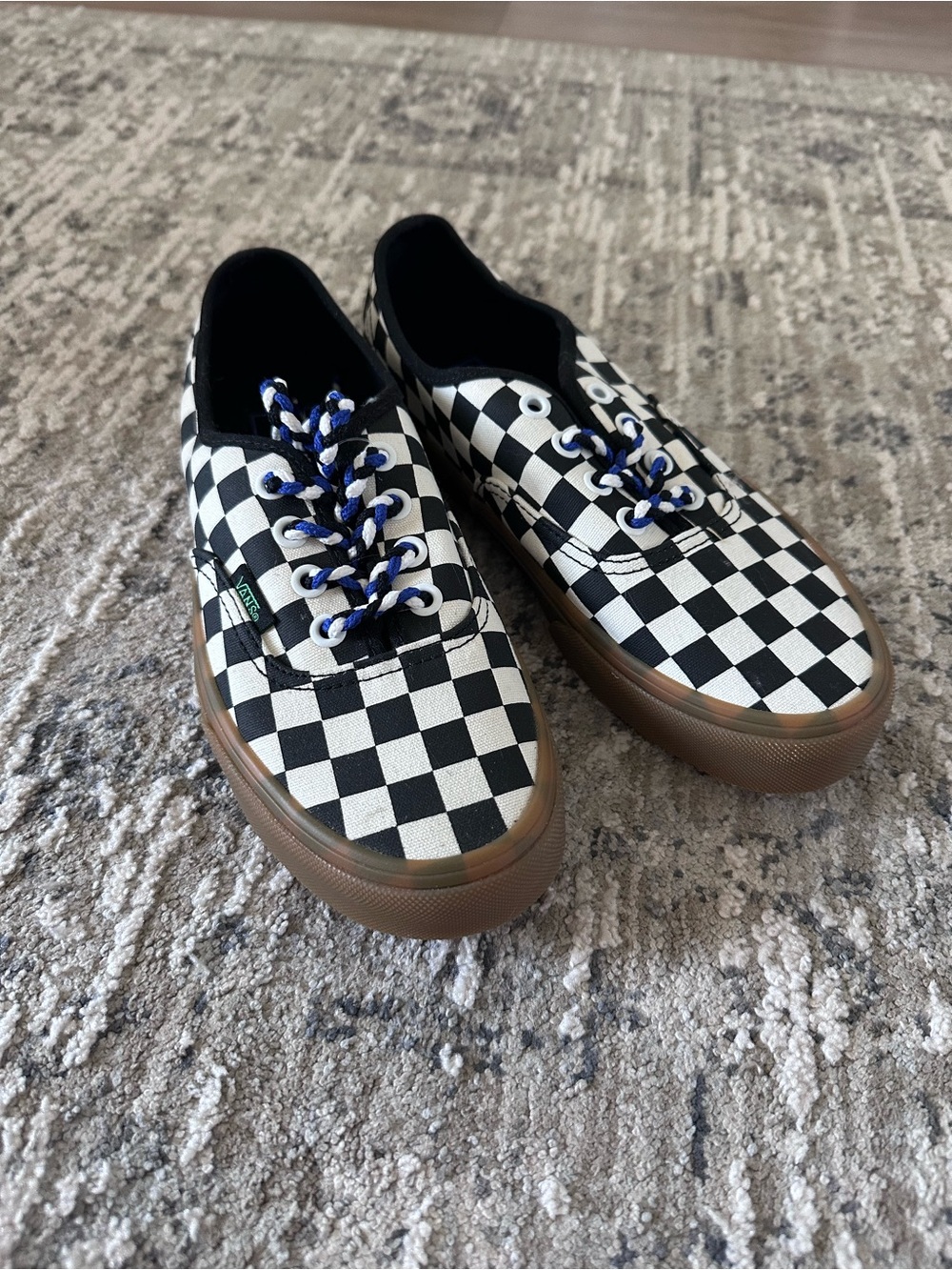 Vans Checkerboard Canvas Lace-Up Sneakers - Black/White with Gum Sole